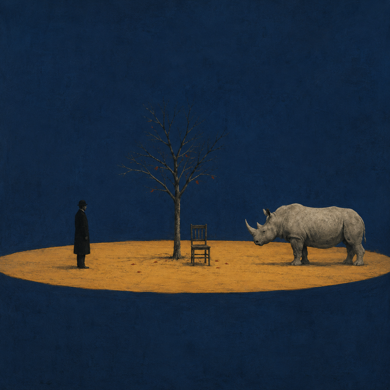 Abstract illustration evoking absurdist theatre and resistance to meaning