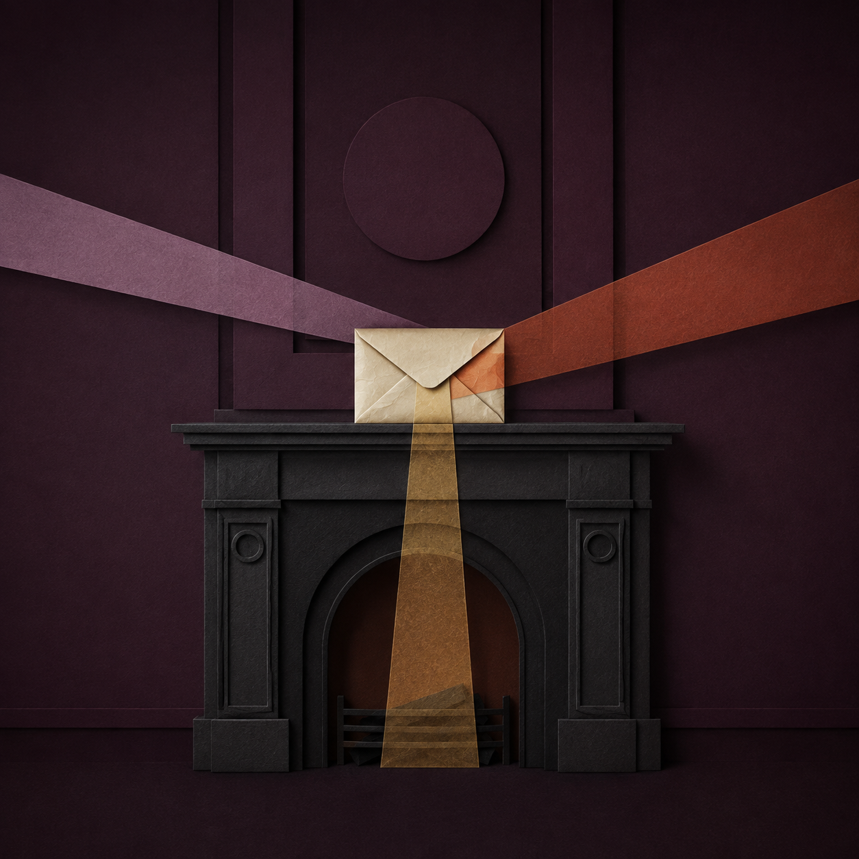 Abstract illustration evoking Poe's Purloined Letter and Lacanian reading