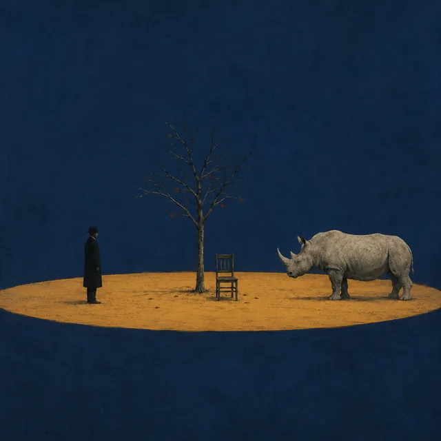 Abstract illustration evoking absurdist theatre and resistance to meaning