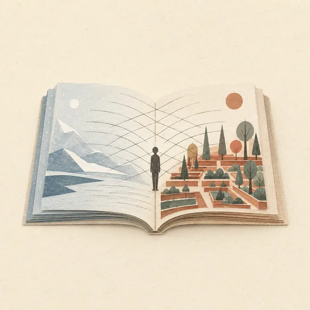 Abstract illustration evoking feminist utopian and science fiction
